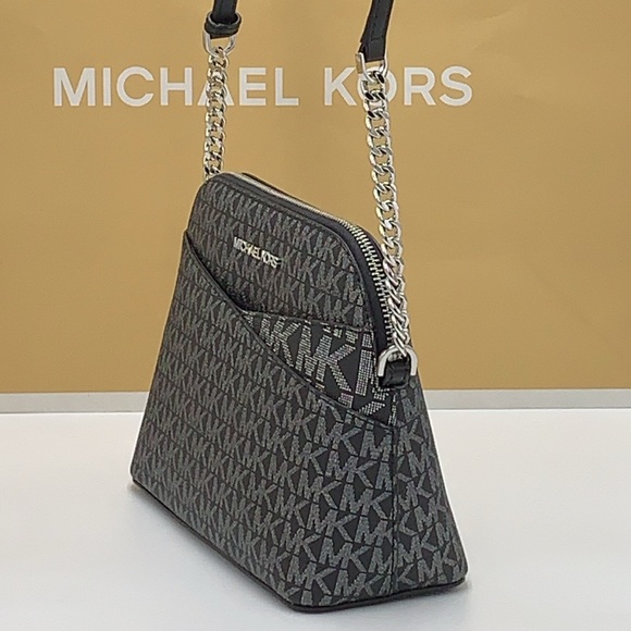 MICHAEL KORS Jet Set Medium Logo Dome Satchel Crossbody 
Black/Silver 
NWT - Picture 5 of 16
